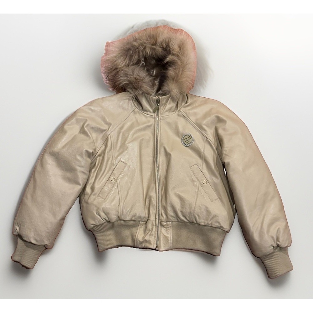 Vintage Rocawear Leather Down Puffer Jacket Faux Fur Hood Mob Wife XL 90s Y2K